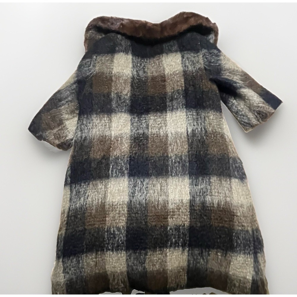 VTG 50s 60s Lilli Ann Paris Mohair Wool Plaid Swing Coat Mink Fur Collar M L - Picture 3 of 16